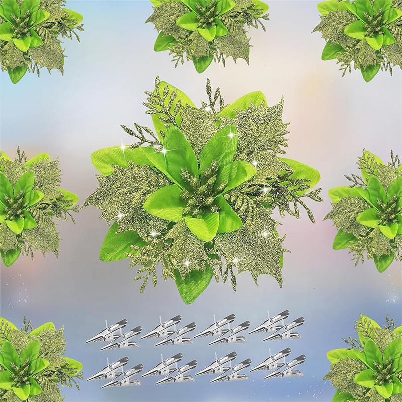 2/5Pcs 14cm Glitter Artifical Christmas Flowers Mreey Christmas Tree Decor Happy New Year Ornaments Xmas Fake Flowers Natal