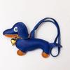 Pu Leather Stuffed Dachshund With Collar of Gold Heart Shape Pendent WIth Long Strap Puppy Pendent for Bag Charms Accessories