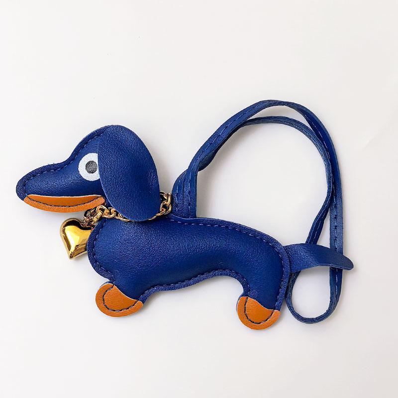 Pu Leather Stuffed Dachshund With Collar of Gold Heart Shape Pendent WIth Long Strap Puppy Pendent for Bag Charms Accessories