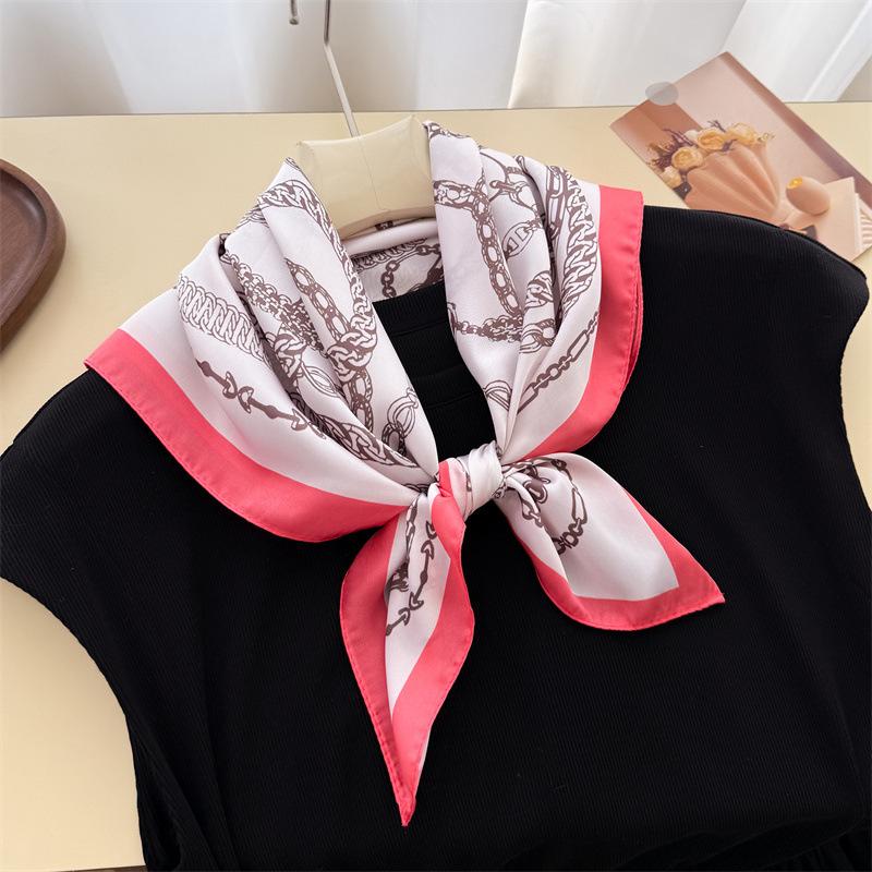 Chain temperament simulation silk printing silk scarf small square scarf high-end shawl sunscreen neck scarf headscarf female