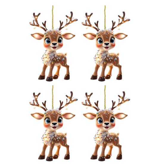 2D Flat Acrylic Elk Pendant Cartoon Deer Car Rearview Mirror Charm Christmas Tree Hanging Decoration for Auto Interior Accessories Holiday Window Wall