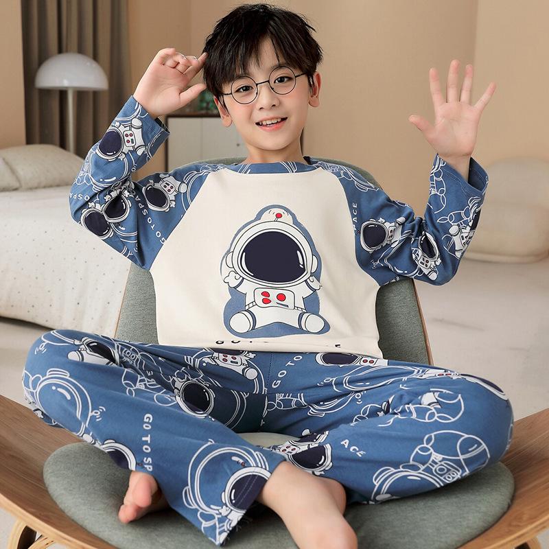 Boys' Cartoon Long-Sleeve Pajamas - Spring/Fall, Lightweight Summer Home Wear, Sizes for Toddlers to Big Kids