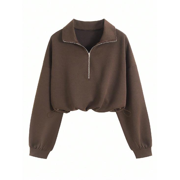 

2026 New Women s Fashion Casual Sports Half-Zip Turn-Down Collar Slim-Waist Long-Sleeve Top Jacket XXL темно-коричневого кольору