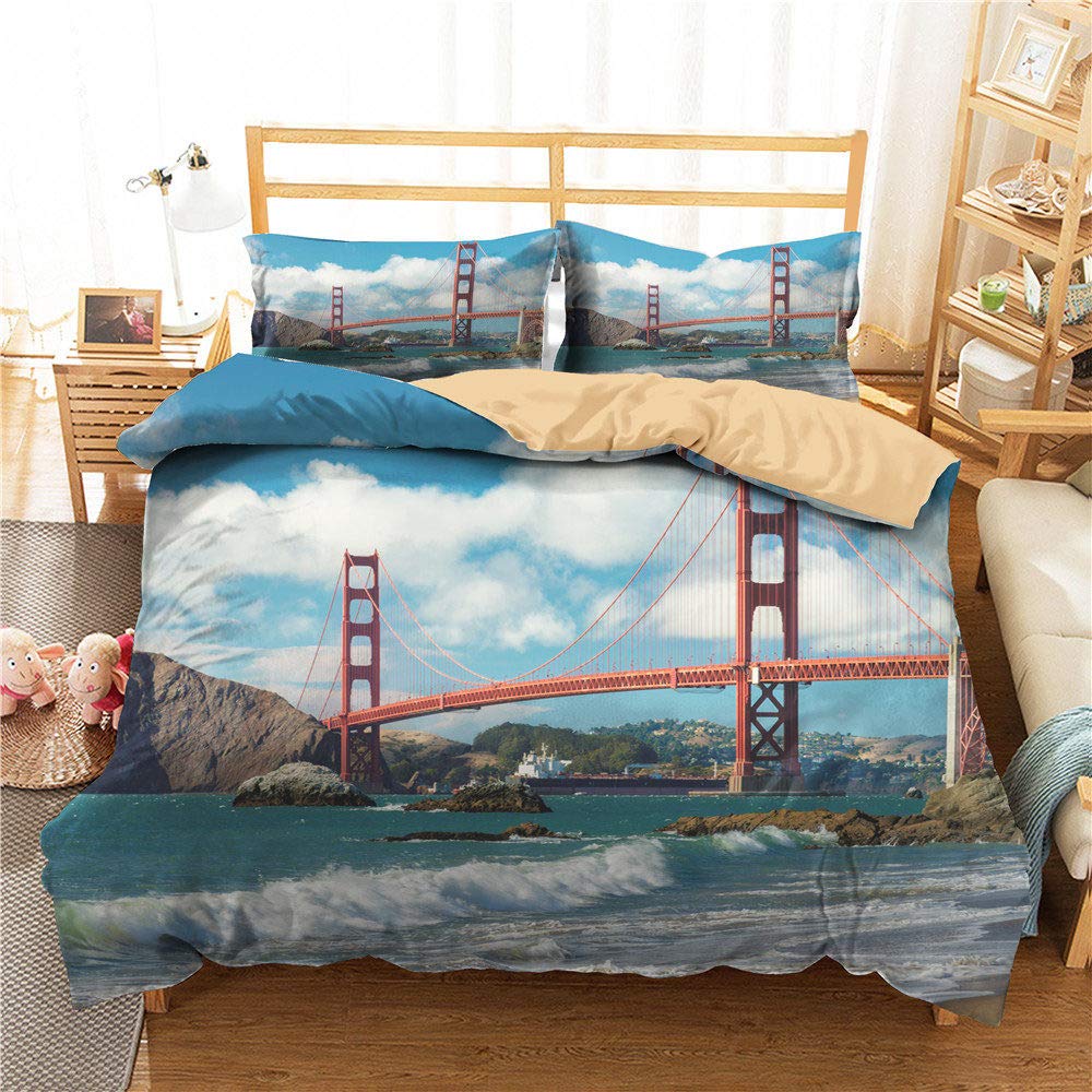 Bridge Landscape Digital Printing Duvet Cover Set For Kids Boys Girls Polyester Bedding Set Double Single Size With Pillowcase