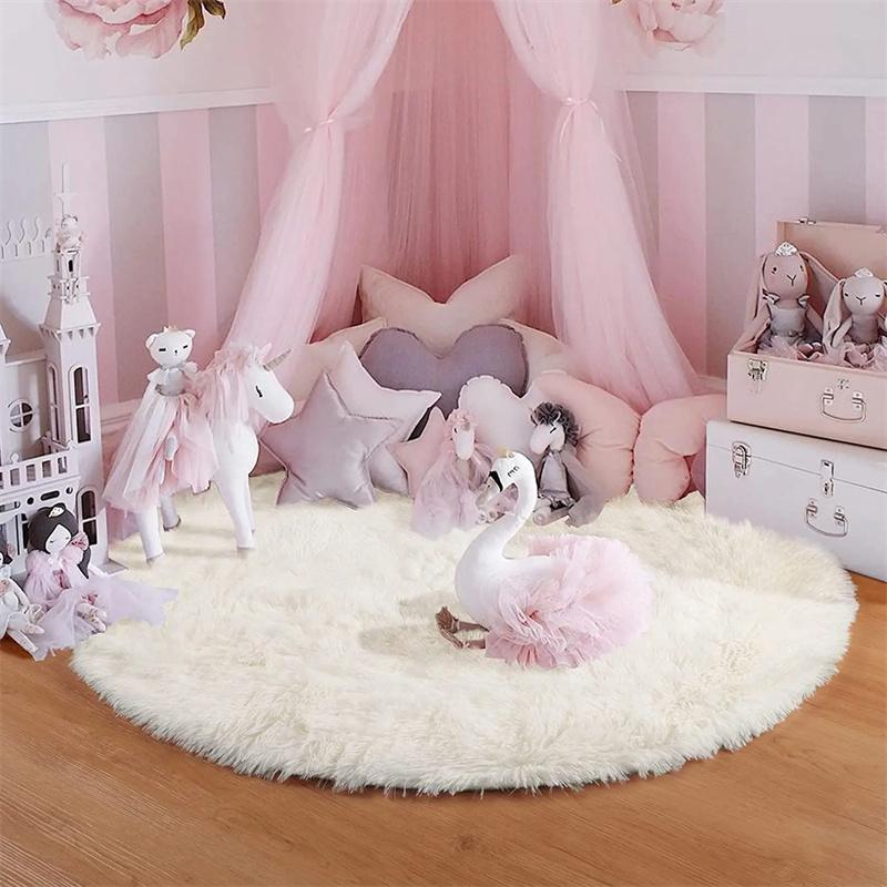 Tapis de Chambre Moelleux Tapis Shaggy Fluffy pour Chambre Tapis Ronds Moelleux Tapis Épais Tapis de Jeu pour Chambre de Fille Enfants