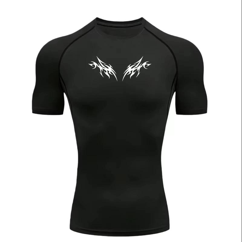 Camisa de Compressão Y2K Masculina Fitness Academia Esqueleto Esporte Corrida Camiseta Rashguard Tops Camiseta Secagem Rápida Manga Curta para Homem