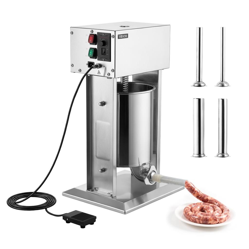 VEVOR Electric Sausage Stuffer 10L Vertical Meat Maker Stainless Steel, for Commercial Use, Stepless Speed Control Meat Stuffer, Sausage Filler Kit