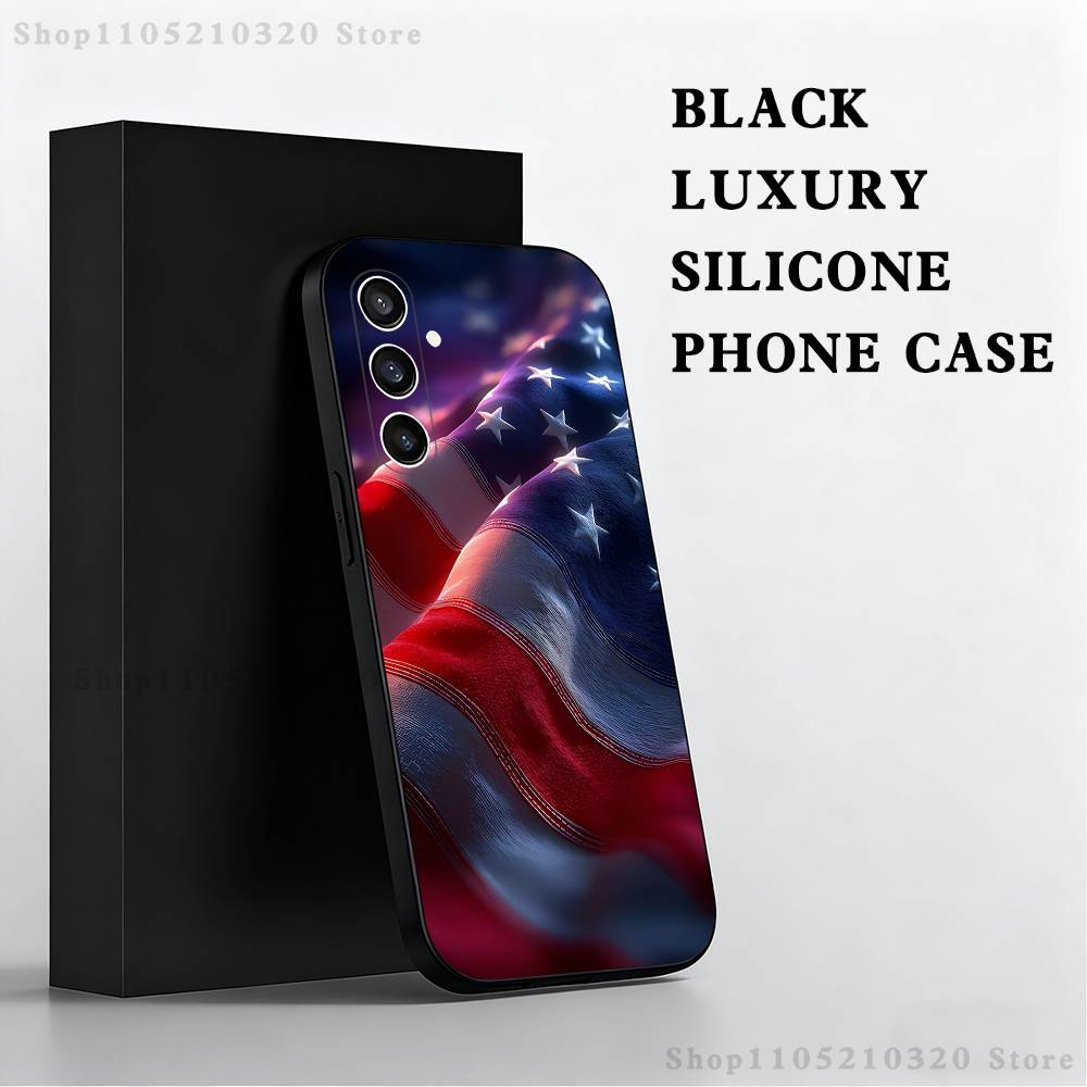 America USA Flag Phone Case For Samsung S25,S24,S23,S22,S21,S20,S10,Ultra,Plus,Lite,FE,Soft Silicone Black Cover