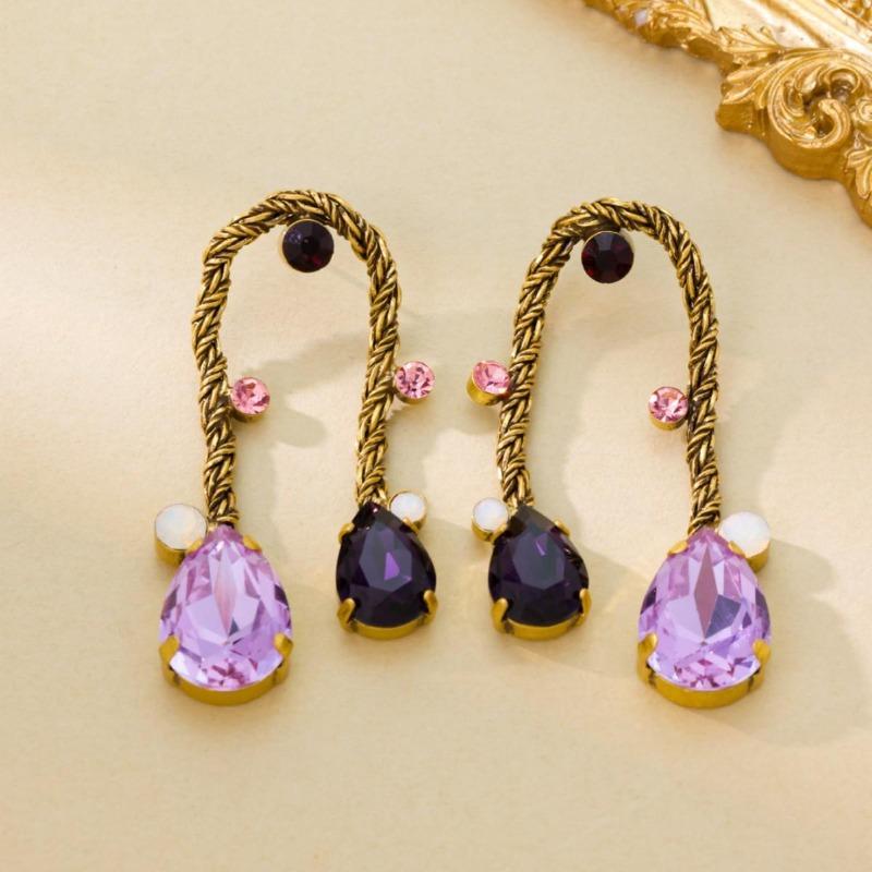 Italian Fireworks Earrings, Vintage Vintage Copper-Plated Real Gold Color Inlaid With Heavy Craftsmanship Stud Earrings