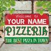 Retro Custom Pizza Shop Name Sign, 8x12 Inch Iron Metal Decor for Kitchen Wall, Personalized Gift for Chefs & Food Lovers