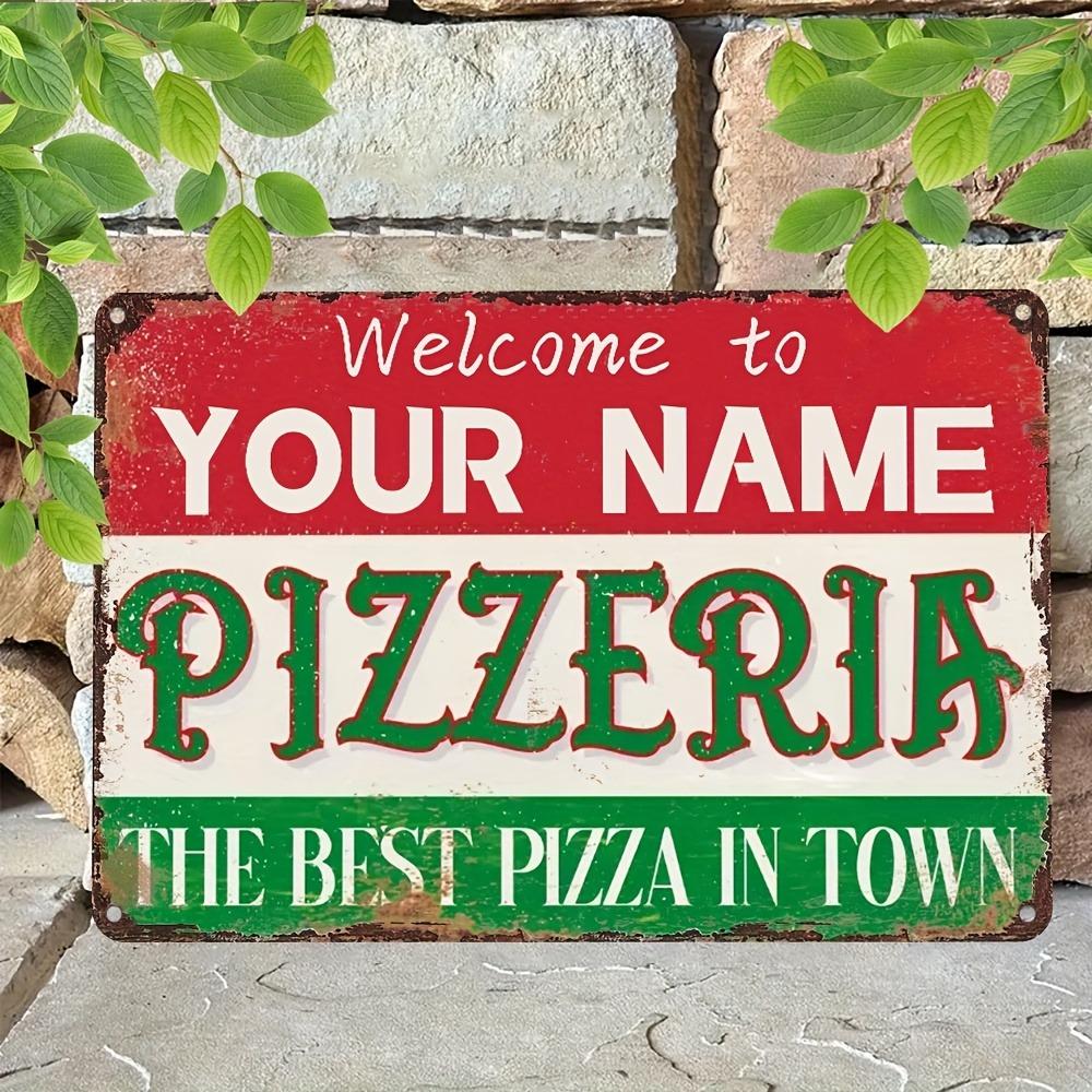 Retro Custom Pizza Shop Name Sign, 8x12 Inch Iron Metal Decor for Kitchen Wall, Personalized Gift for Chefs & Food Lovers