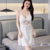 New women's sexy nightgown suspenders spring and summer ice silk backless hollowed pajamas nightgown two-piece set loungewear