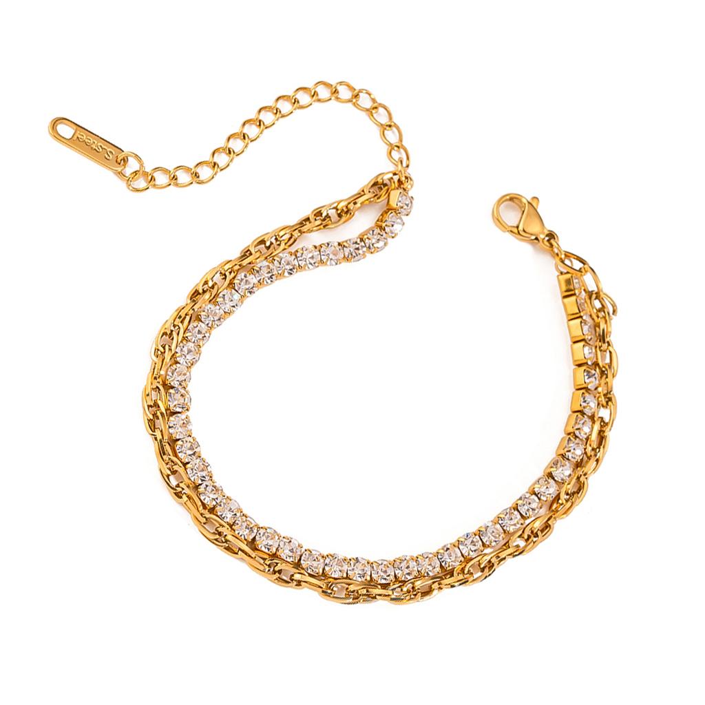 Fashion Stainless Steel Metal Double Chain Collar Trendy Bracelet 18K Gold PVD Plated Water Resistant Jewelry 2024