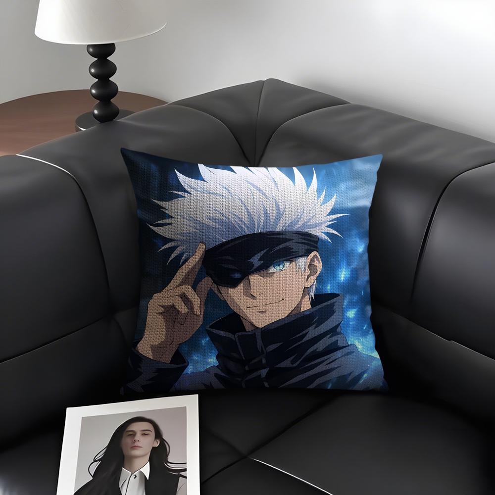 JJujutsu KaisenN Gojo Satoru Cushion Cover Natural Linen Organic Fabric DoubleSided Printing Sofa Home Decor Gift Pillow Case 30x30cm