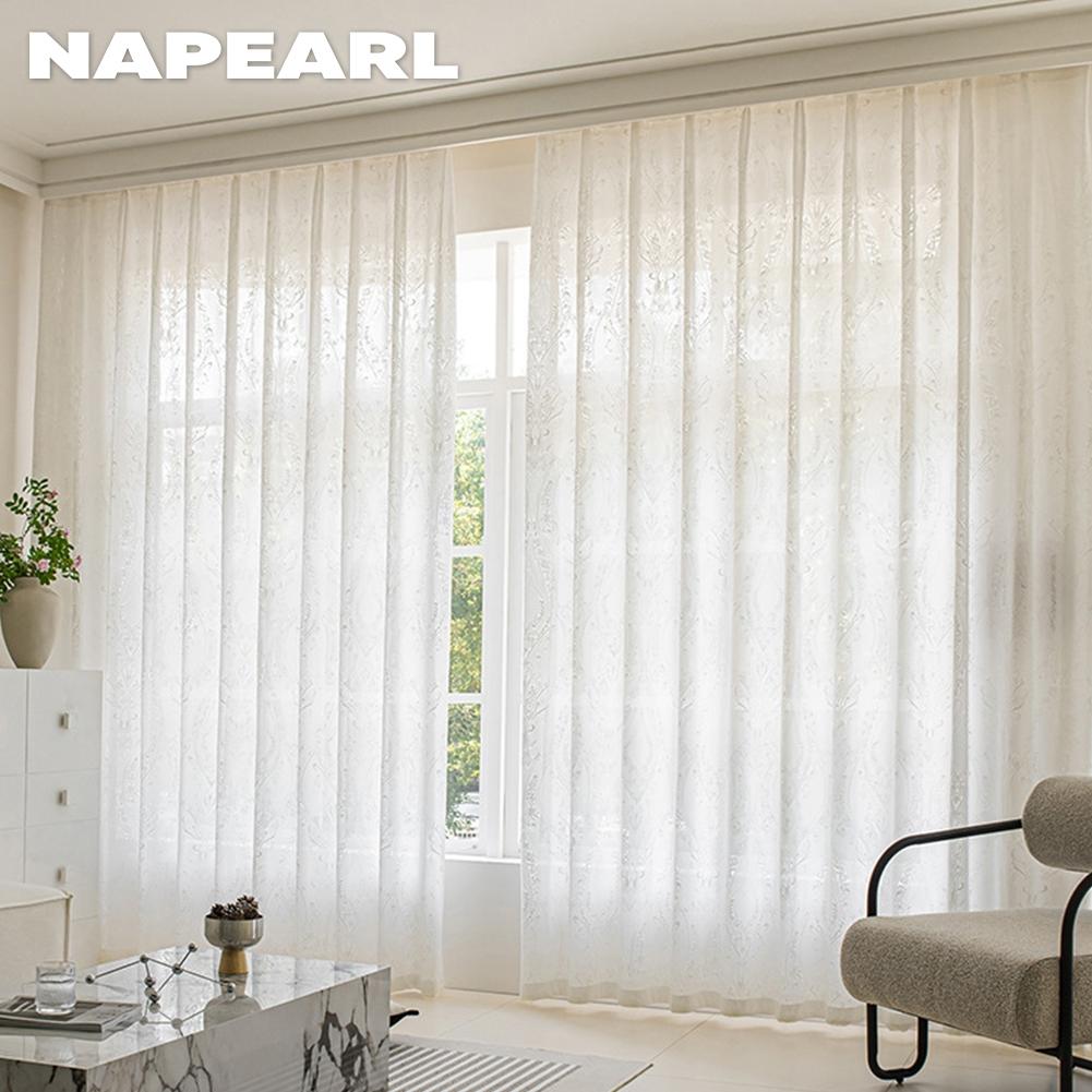 1 PEZZO NAPEARL Jacquard Francese Bianco Traslucido Tenda Sheer Tulle Confortevole per Soggiorno Camera da Letto Balcone Finestra Decorazione Casa