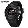 SANDA Dual Display Electronic Watch - Cool Business Waterproof Wristwatch with Live Broadcast, Teenager Alarm Clock Feature.