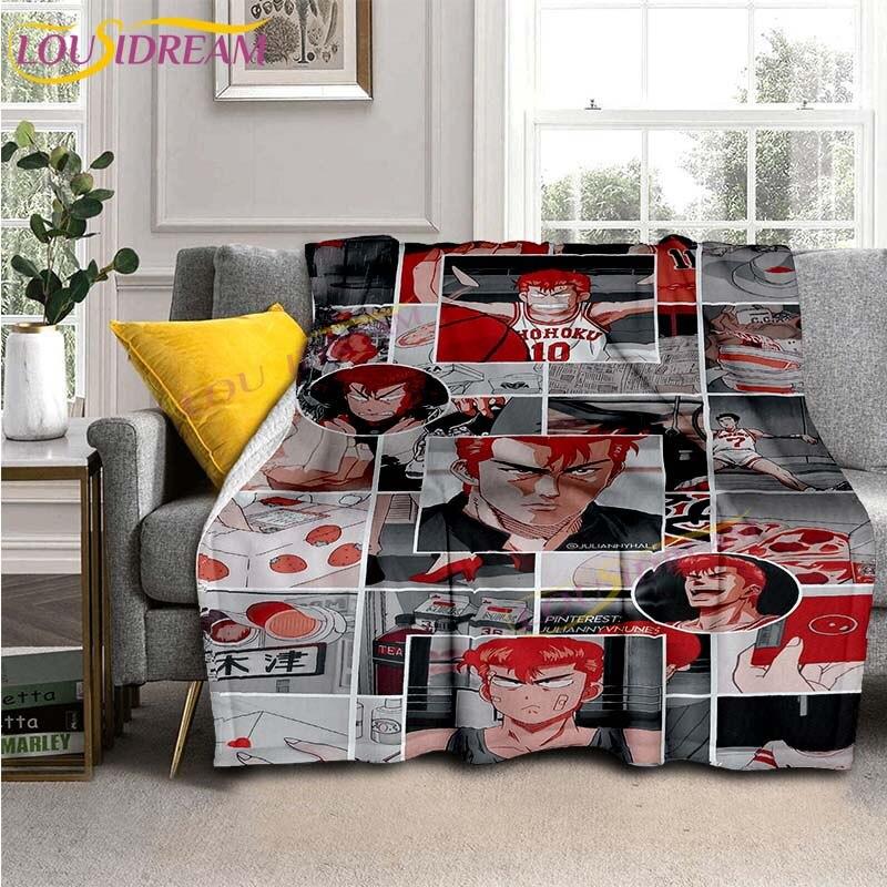 SLAM DUNK Blankets Slam Dunk Sakuraqi Flannel Blankets 3D Cartoon Throw Blankets for Bedroom Sofa Travel Camping Warm Blankets