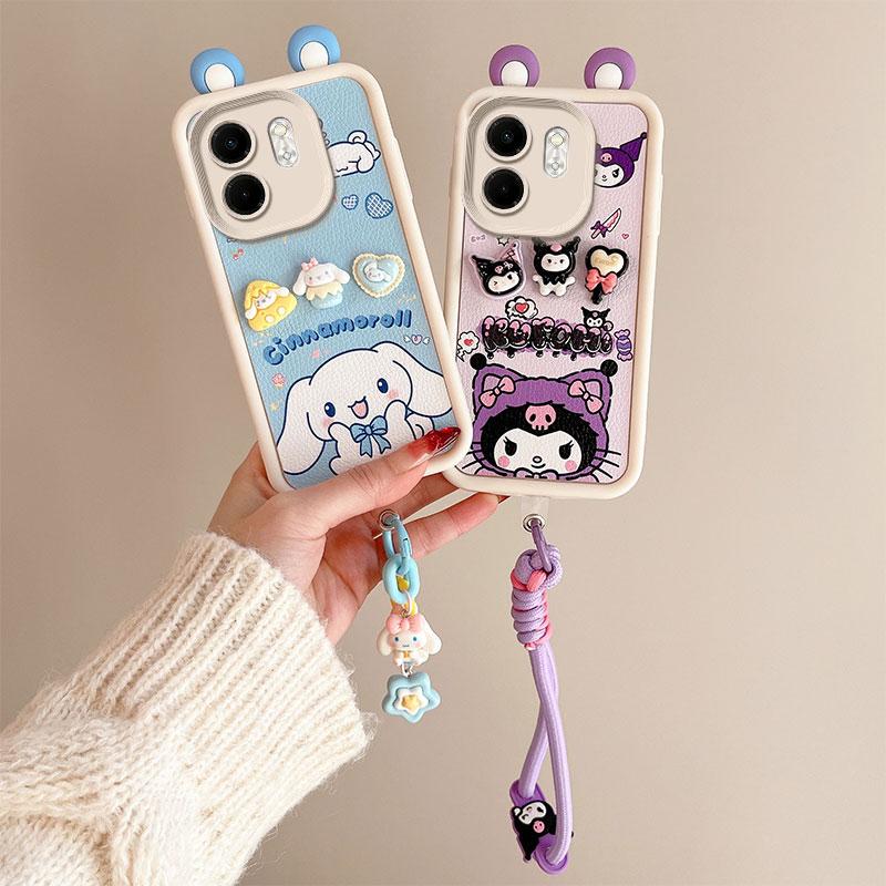 KEYSION Cute Ear 3D Cartoon Case for Infinix Hot 50i with Bracelet Soft Silicone Shockproof Phone Cover for Infinix Smart 9 HD