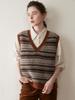 Women's Retro Color Block Cashmere Vest - 2025 Spring/Autumn V-Neck Sleeveless Knit Pullover