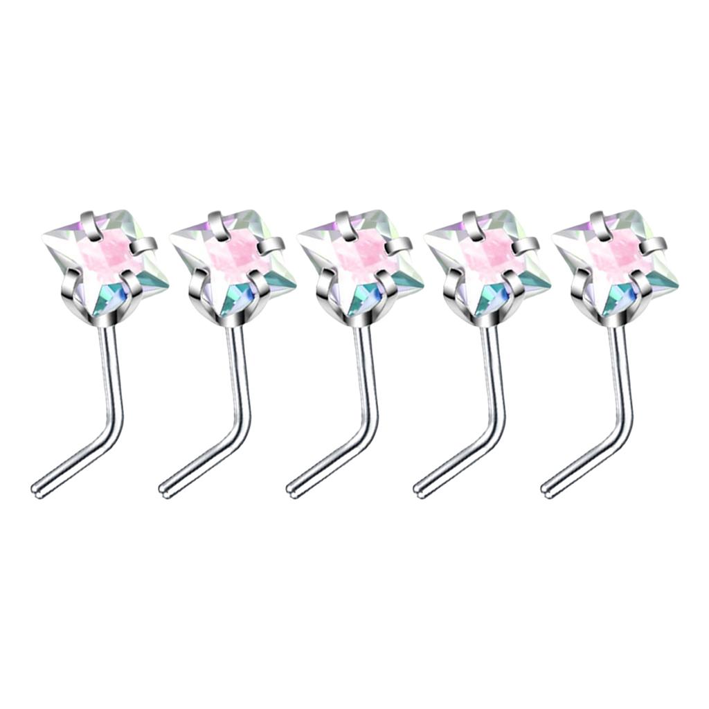 5Pcs Sturdy Alloy Nose Piercing Jewelry Set L Shape Studs and Hoops With CZ Designs Accessory for Stylish Look
