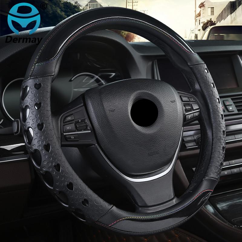 DERMAY 5colors Auto Steering Wheel Cover with "LOVE" pattern Waterproof Synthetic Leather & Non-slip Silica gel Girl