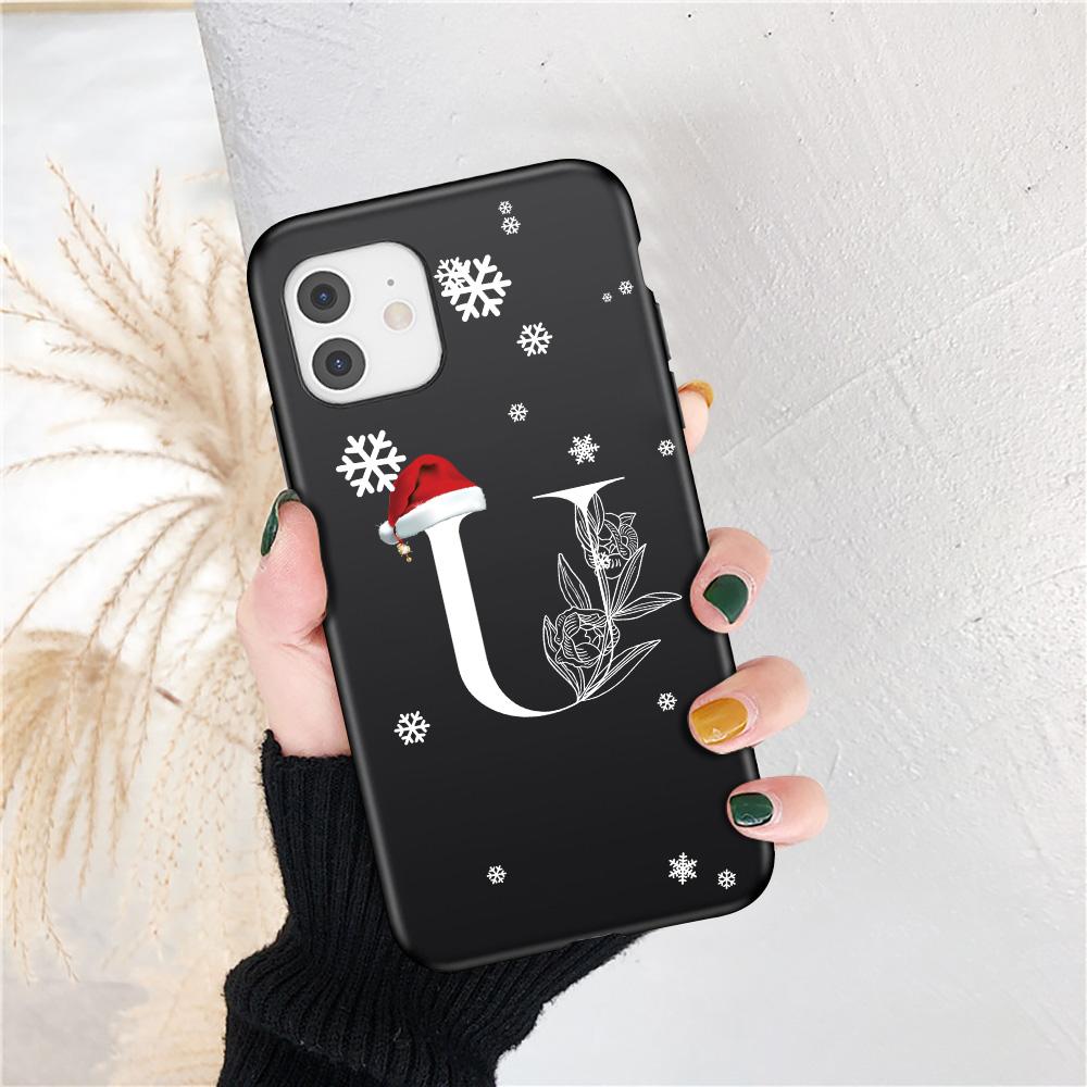 Vánoční dárek Art White Letter A To Z Pouzdro pro iPhone 13 Mini 12 11 13 Pro Max X XS Max 7 8 Plus Cute Red Hat Shockproof Cover