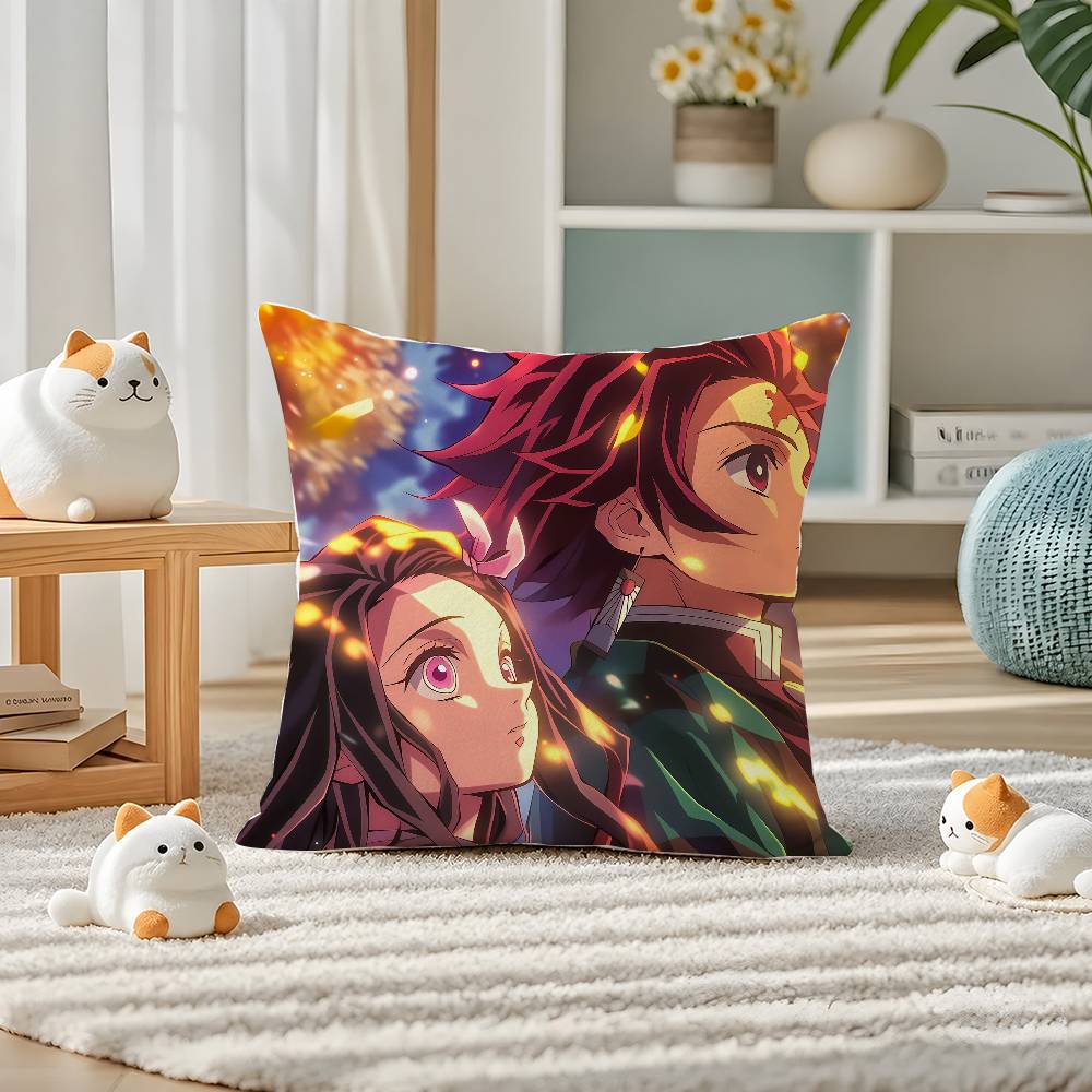 Demon Slayer Kamado Nezuko Anime Plush Pillow Cover Soft Short Plush Cushion Cover For Sofa Bedroom Home Decor Gift Decoration
