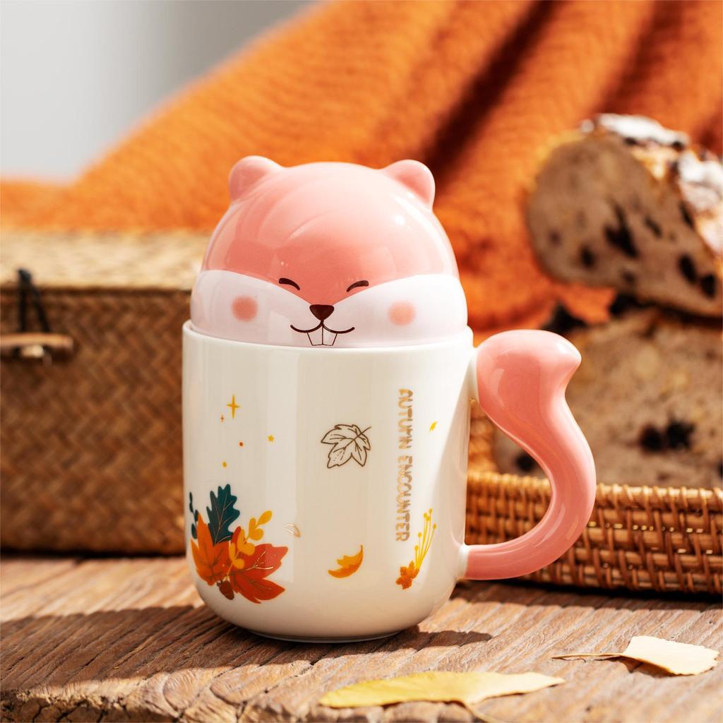 Autumn Cartoon Squirrel Ceramic Cup High Value Gift Coffee Cup Mug Mug Cute Teacher's Day Water Cup