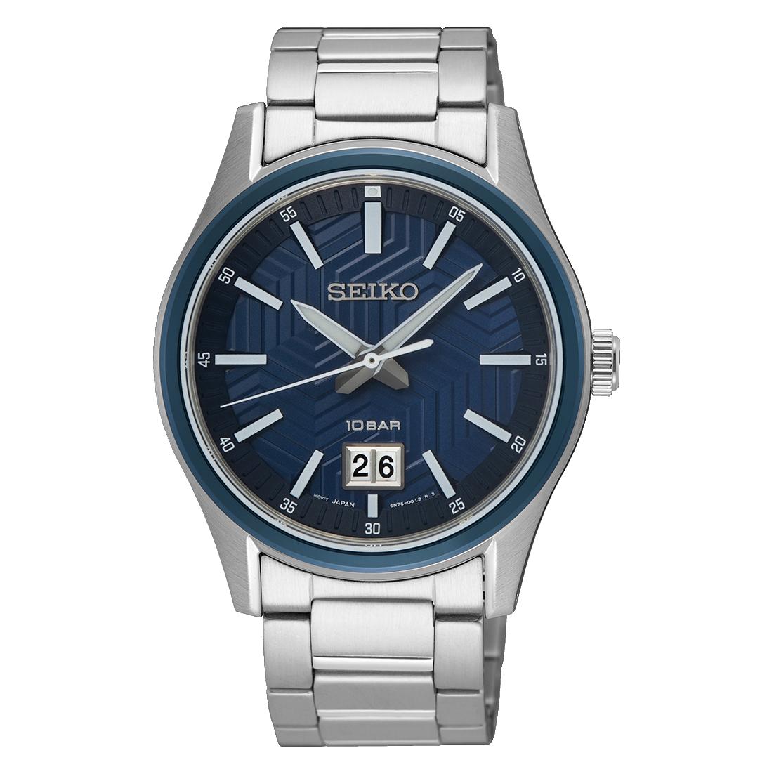 Мужские часы Seiko Classic Quartz с синим циферблатом, 39 мм, SUR559P1 синий