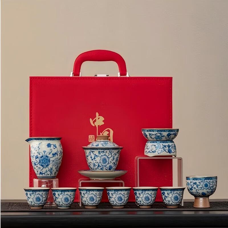Chinese Blue and White Porcelain Gaiwan Tea Set