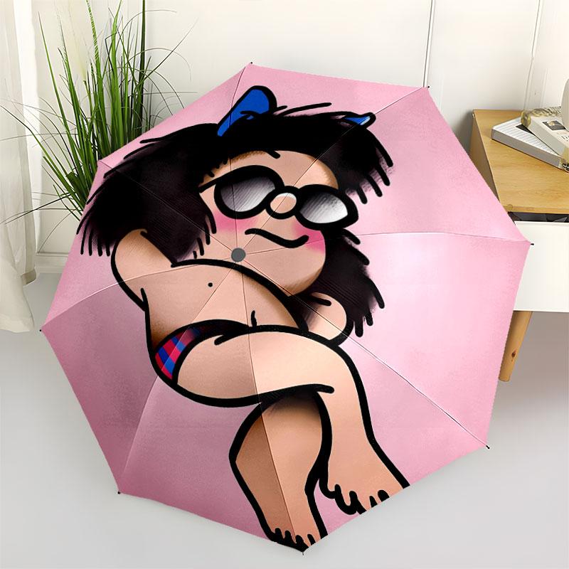1 PC Automatic Folding Umbrella - Mafalda Pattern Portable Foldable Design With 8 Ribs Christmas Birthday Gifts