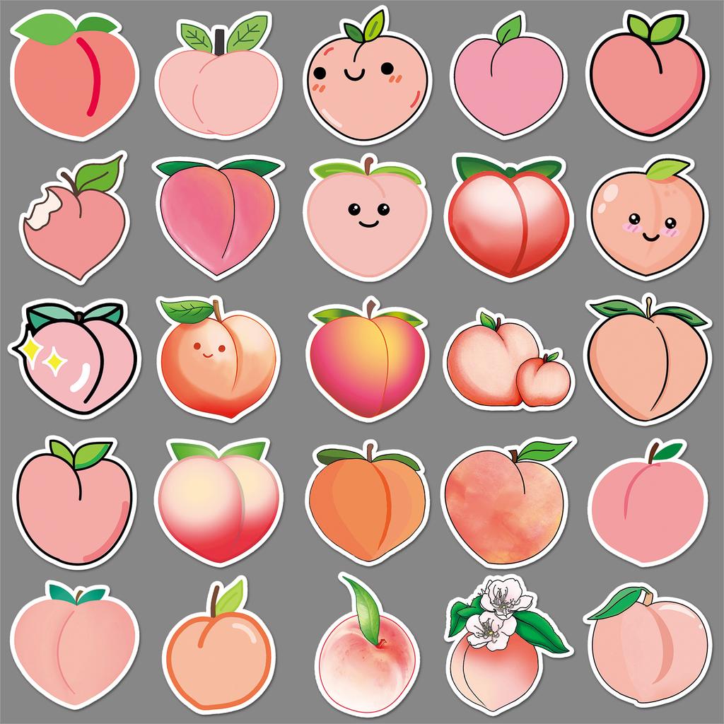 50 Peach Doodle Cartoon Fruit Children's Gum Card Reward DIY Mobile Case Suitcase Sticker Waterproof