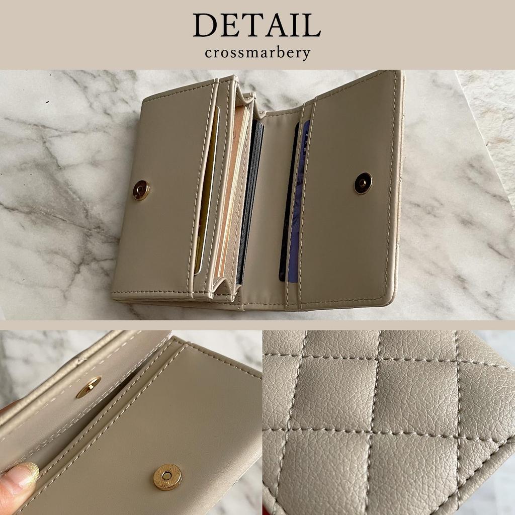 Crossmarberry Stilvolle und Niedliche gesteppte Visitenkartenhülle für Damen mit Magnetischen Trennwänden, Bifold-Design, Leicht, Einfaches Kunstleder, R88 Grau