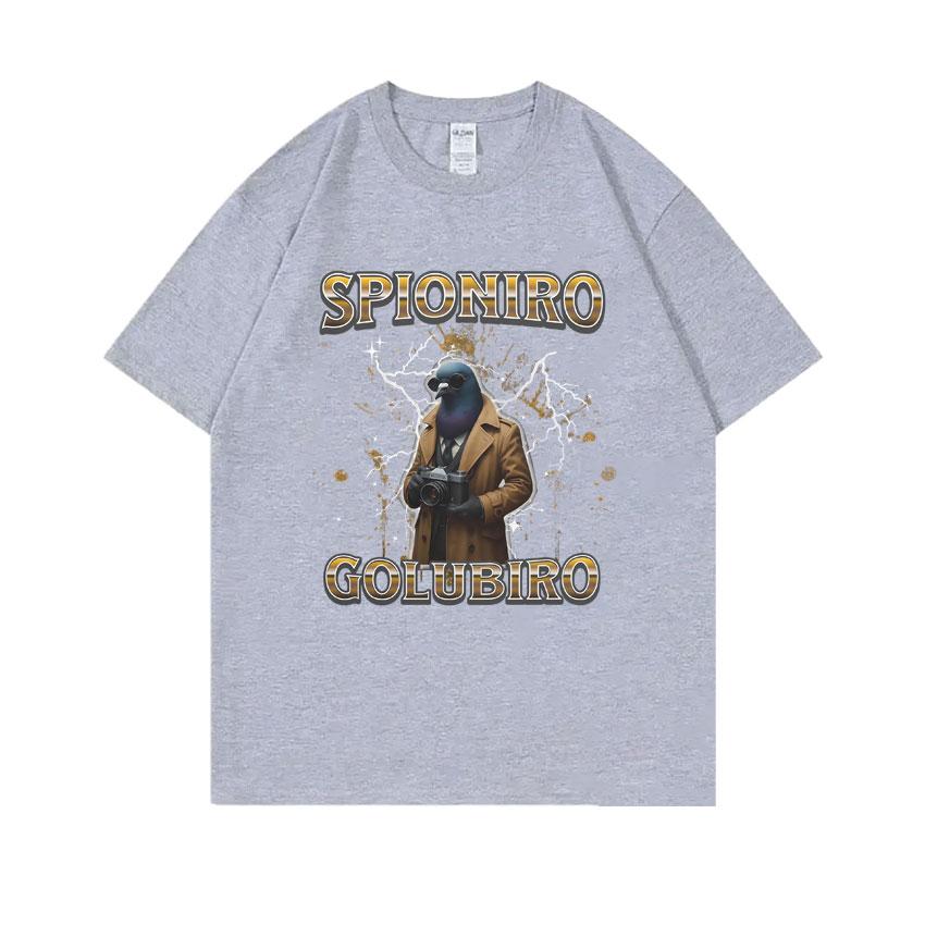 Italian Brainrot Spioniro Golubiro Tshirt Pigeon Funny Meme T-shirts Men Women Casual Cotton Short Sleeve Male Vintage T Shirt