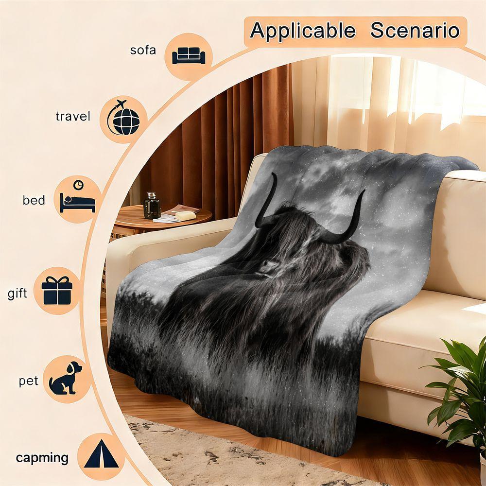 Retro Highland Cattle Printed Blanket Super Soft Warm Throw for Sofa Bed Living Room Home Decor Plush Blanket Perfect Gift Blank