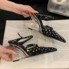 Fashion Fashion Rivet Crystal Heels Women Wedges Pumps Shoes Footwear Pointed Toe Female Super High Heels Slides Ladies Wedges Shoes