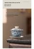 Blue and White Porcelain Ru Kiln Tea Set – Retro Lidded Bowl Tea Cup with Blossoms, Anti-Scald Design for Brewing Tea
