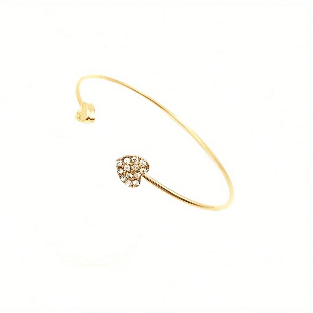 1 Piece Full Diamond Heart Opening Bracelet, Heart-Shaped Bracelet, Versatile Accessory Jewelry Bracelet