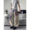 Vintage Washed Faded Patchwork Print Wide Leg Banana Jeans Men Loose Fit Streetwear Denim Trousers