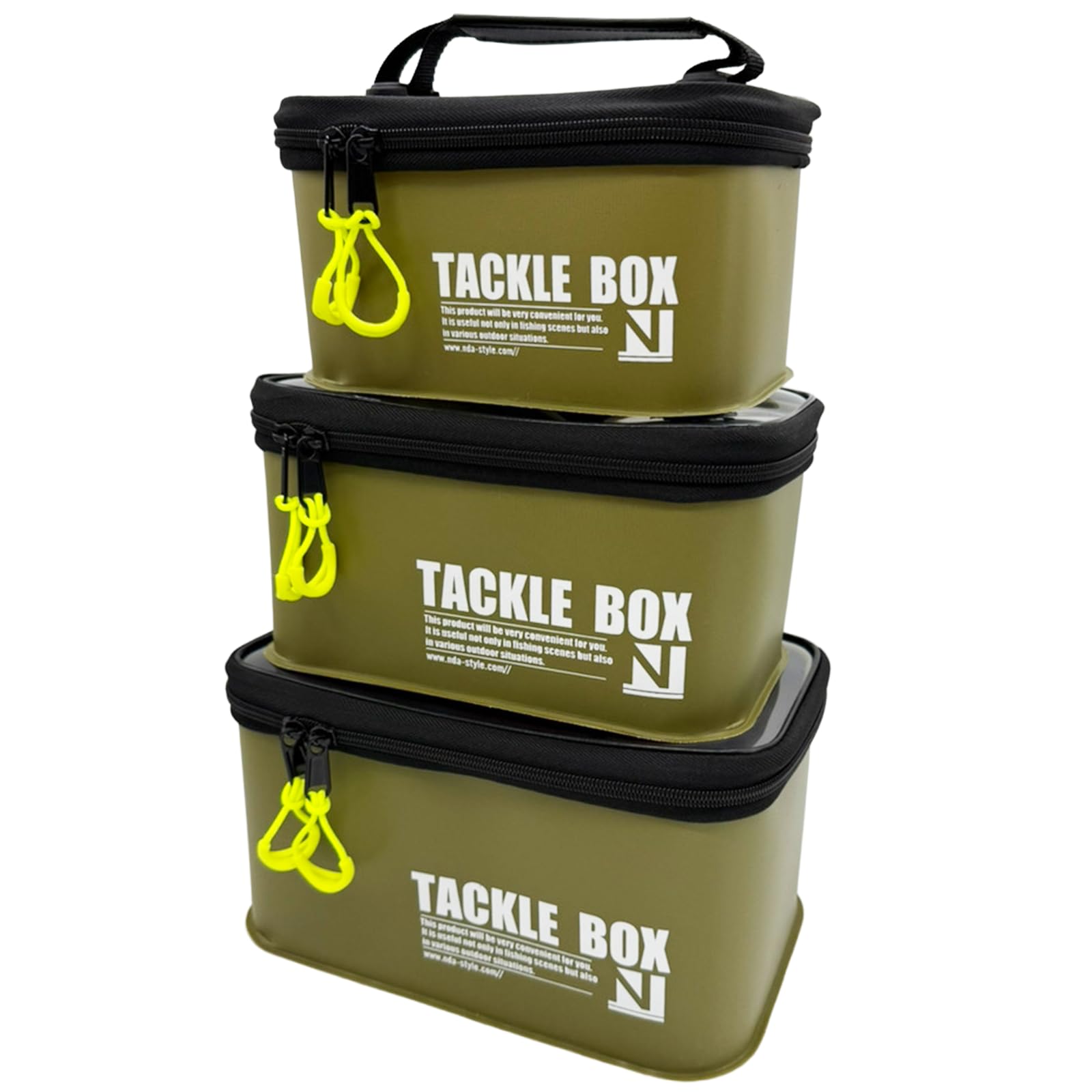 nda-style EVA Tackle Box Multi Fishing EVA Fishing Reel Lure Case Tackle Case Lure Box Fishing Case Worm Lure BOX (Green, SML 3pcs)