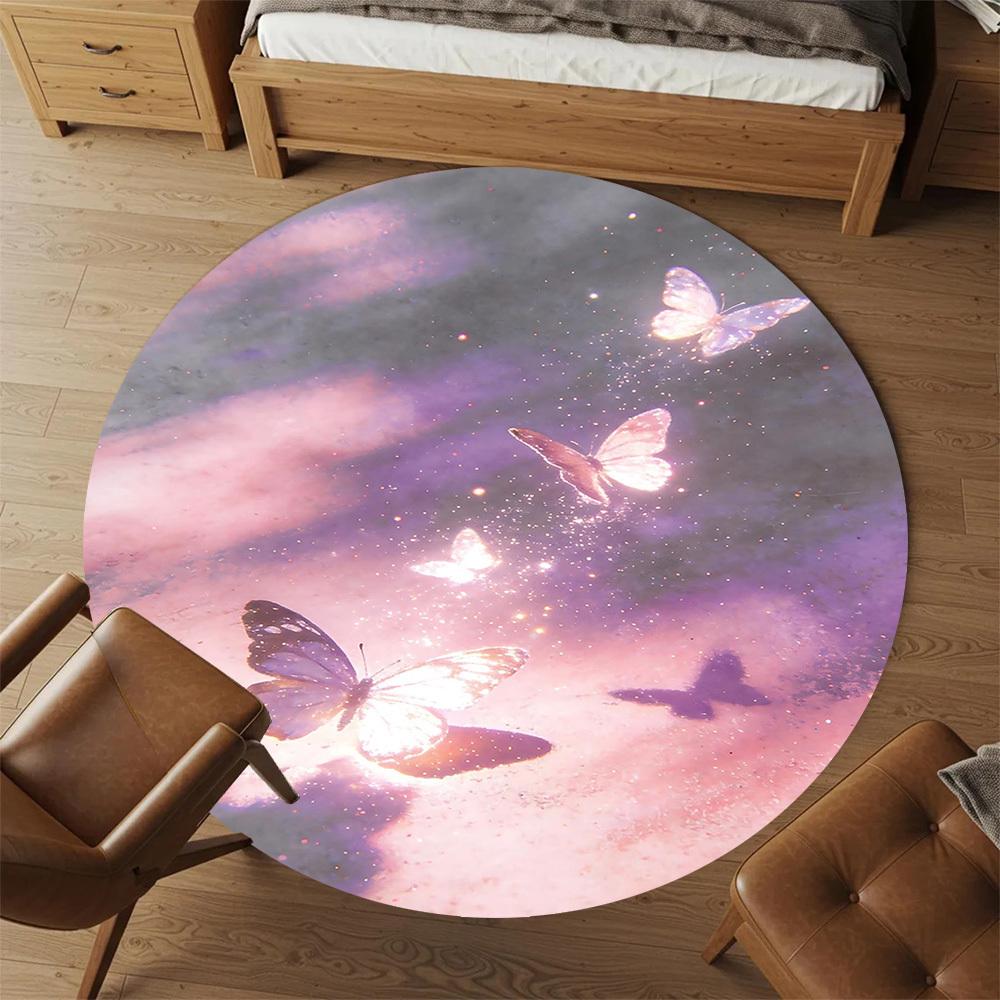 1pc Butterfly Galaxy Round Chair mat office Area Rug - Non-Slip, Floor Mat for Office, Bedroom, and Indoor Decor p127030