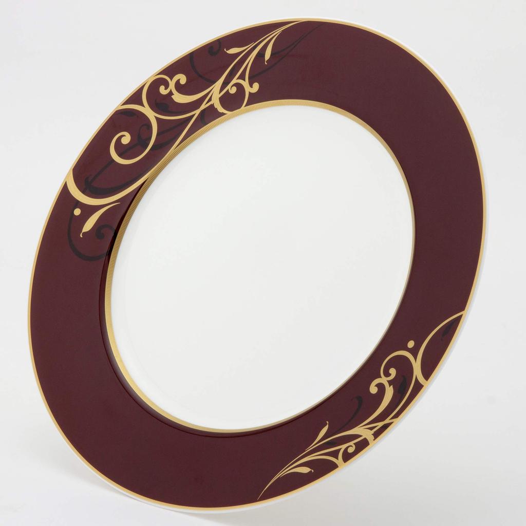 NARUMI Maroon Gold Arabesque Stylish A La Carte Dinner Made In Plate, Design, 27cm, Brown, Plate, Japan, 51640-1557
