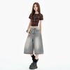 Women's 2025 Retro Wide-Leg Denim Jeans: Trendy, Versatile, Mid-Length Summer Pants