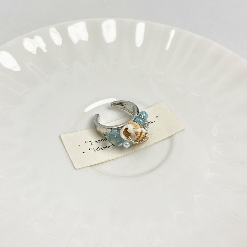 Exaggerate Women's Split Ring Imitation Pearl Ocean Style Accessories Conch Opening Ring Summer