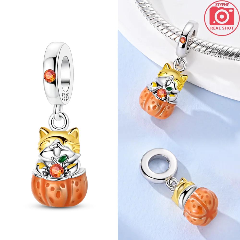 Exquisite Orange Cat Pink Zircon Cat Paws Beads Original Charms Copper Fit Bracelet Women Jewelry Making Diy Gift