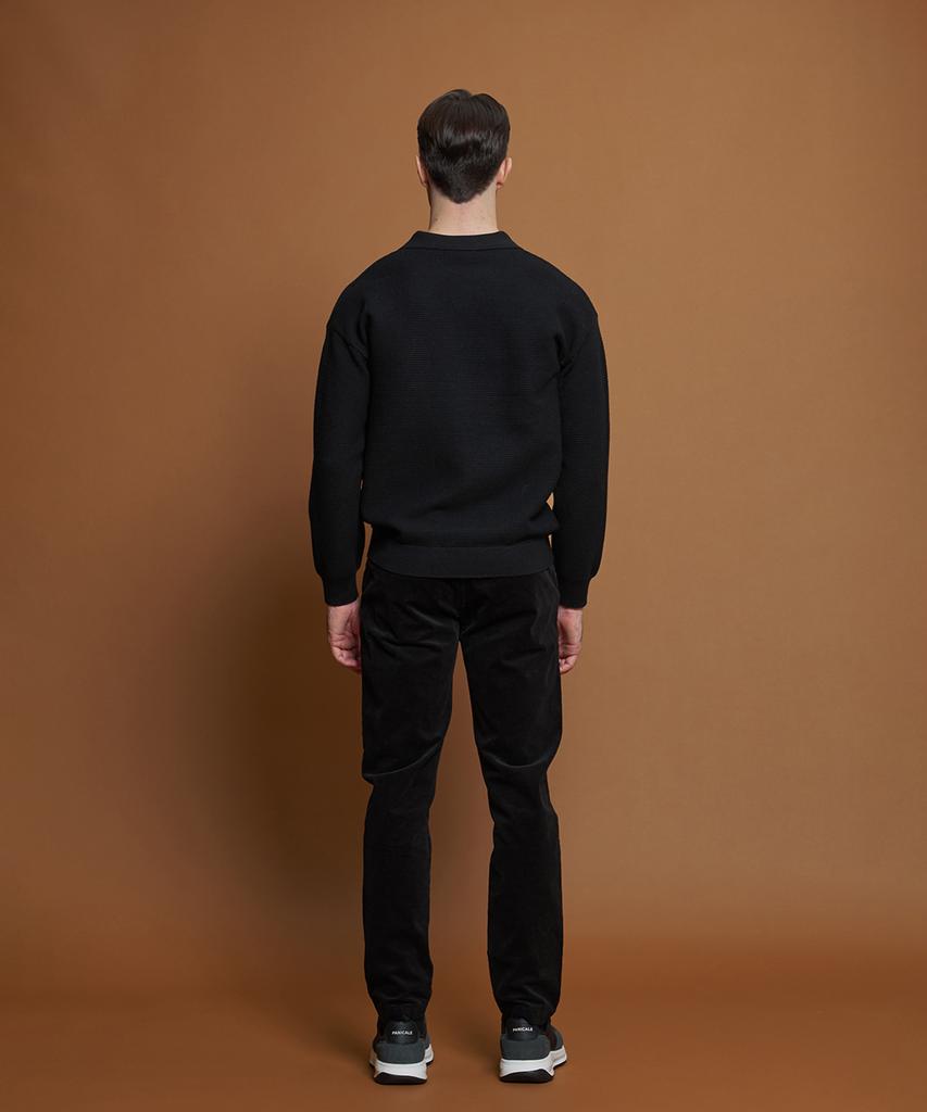 PANICALE Black Wool Blend Open Collar Knit