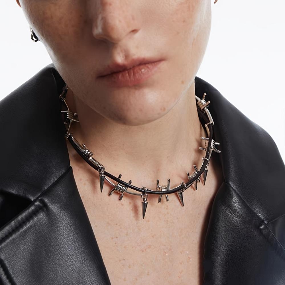 Vintage Gothic Metallic Spiked Choker Necklace Willow  Adjustable  Men and Women, All-Season Daily and Party Occasions, Hip-Hop