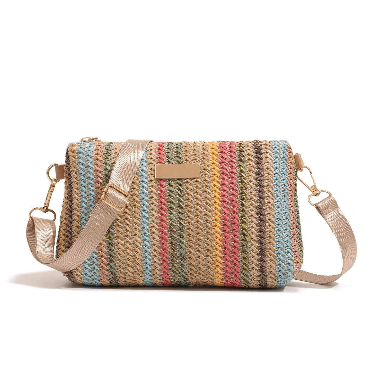 Colorful Woven Small Square Bag, Fashionable Single Shoulder Crossbody Bag, Simple Zipper Closure, New Style, Woven