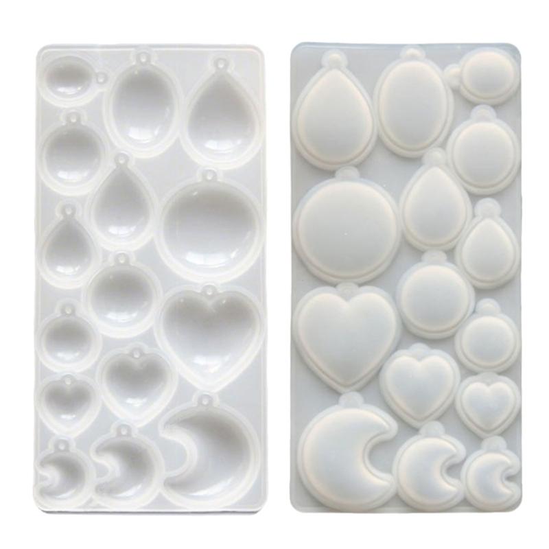 Heart Oval Moon Round Resin Pendant Silicone Molds with 15 Cavities For Handmade Resin Pendant Jewelry Crafting