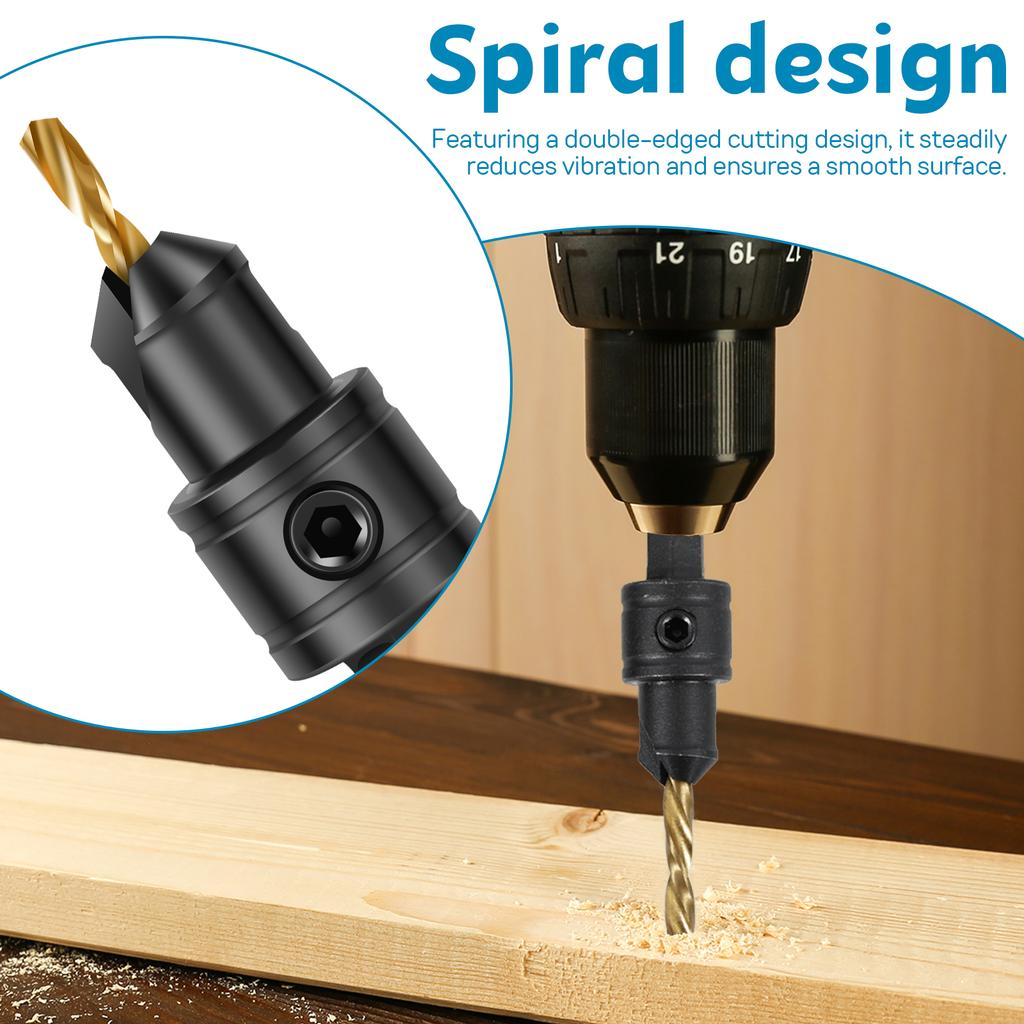 5-teiliges HSS-Senkerbohrer-Set mit austauschbaren Bohrern magnetischem Halter L-Schlüssel für Bohrmaschine geeignet für schnelles